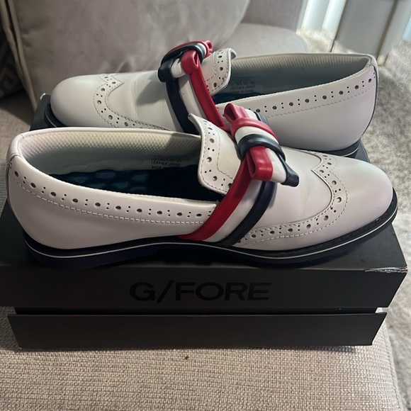 G/Fore Ladies Ribbon Brogue Cruiser Golf Slip On Shoe white leather size 7.5 - Picture 5 of 8